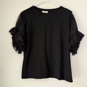 Apricot Blouse Ruffle Sleeve Classic Top Black Size Medium Chic Cotton Blend